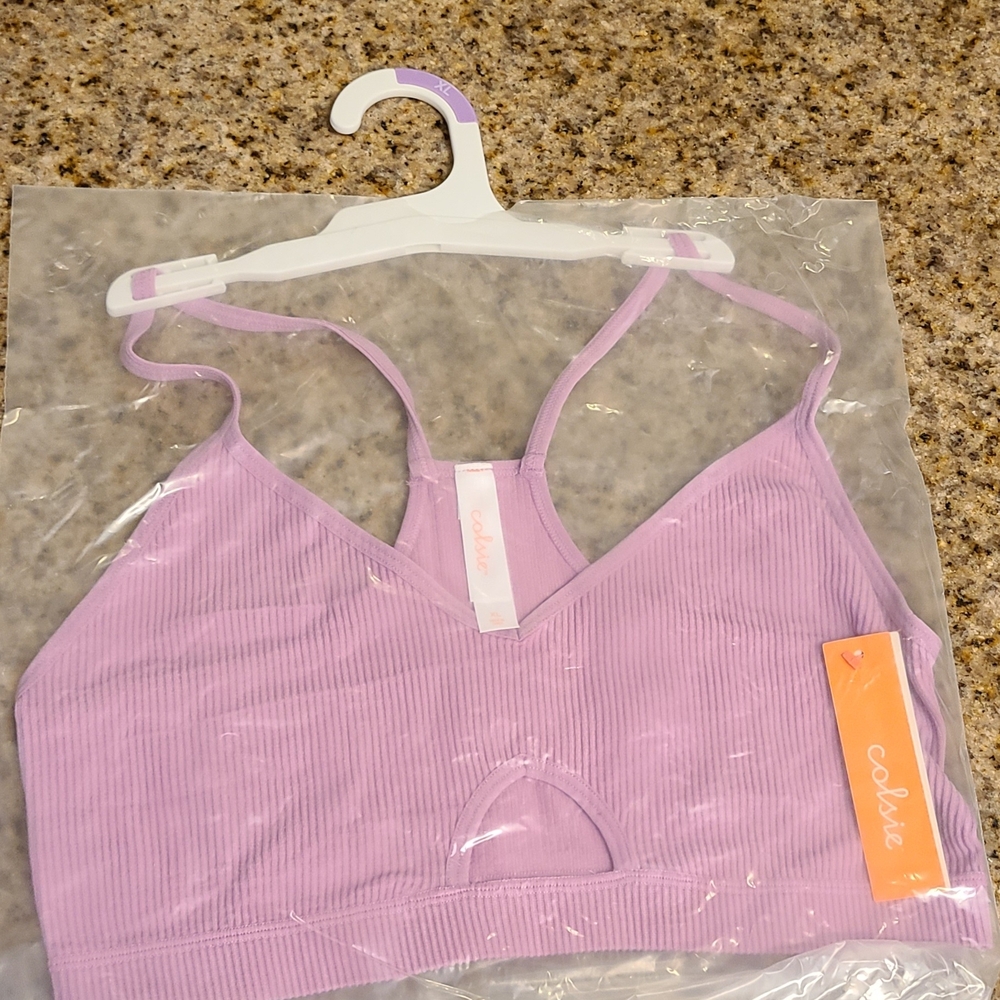 3 Women's Ribbed Bralette - Colsie Orchid XL